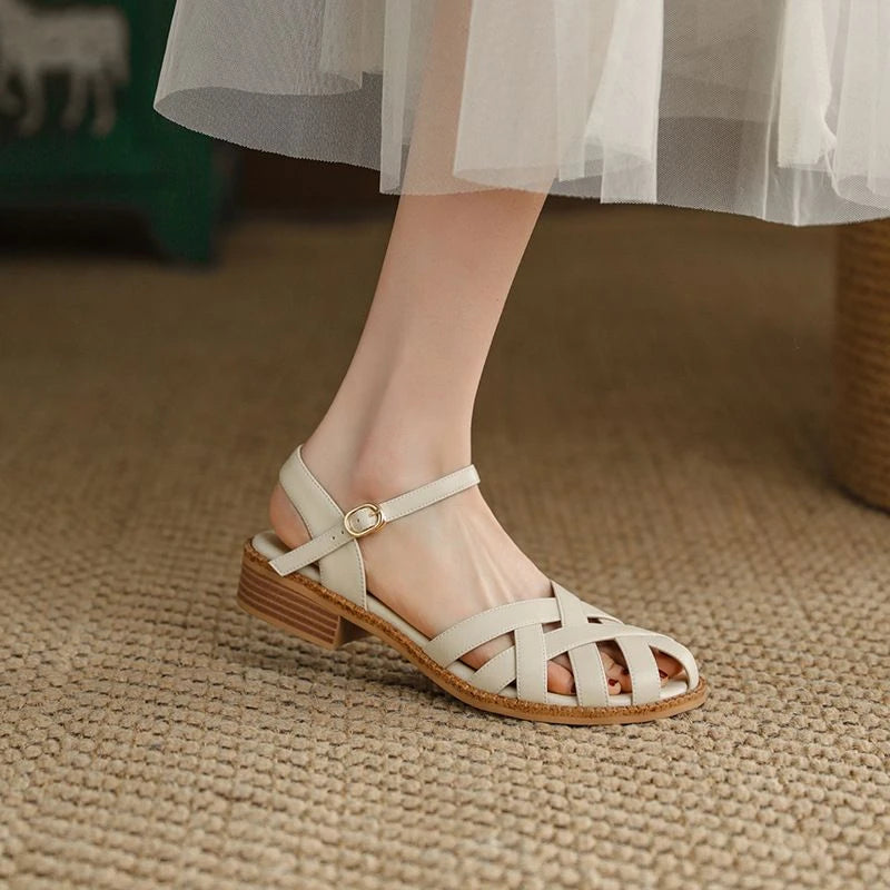 Women's Woven Flat Sandals – Boho Roman Buckle Strap Summer Women's Flat Sandals Axl