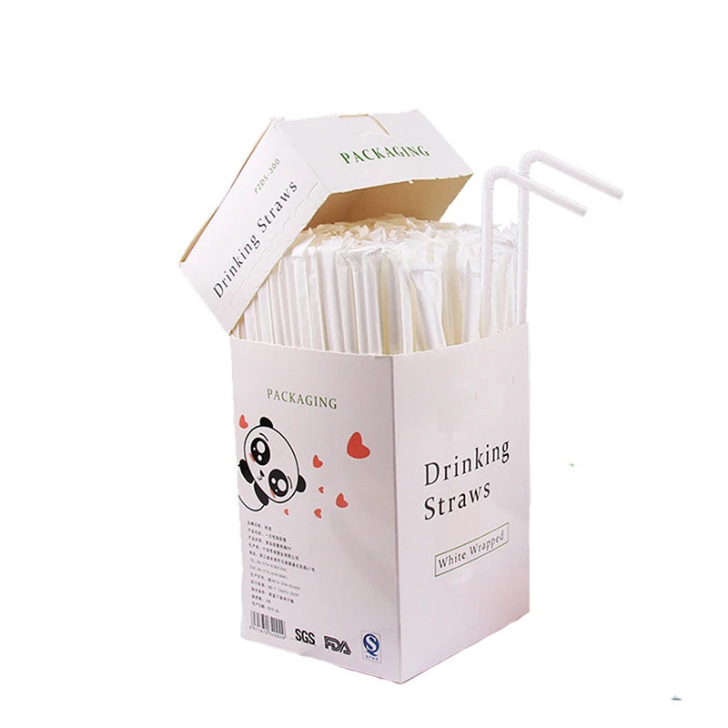 100/300 Pcs Individually Wrapped PP Jumbo Drinking Straws Drinking Straws Axl