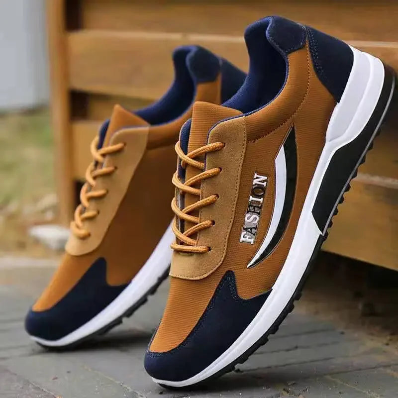 Men's Canvas Tennis Sneakers – Breathable Lace-Up Vulcanized Shoes Canvas Tennis Sneakers Axl A51-Brown 39