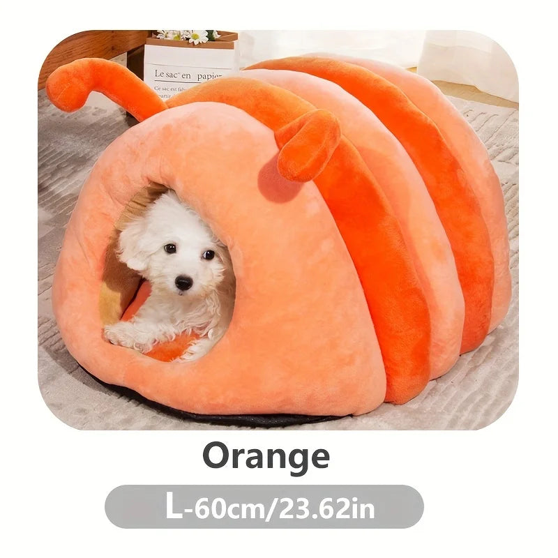 KEMORELA Caterpillar Cat Bed – Warm, Washable Semi-Enclosed House Cat Bed House Axl Orange L