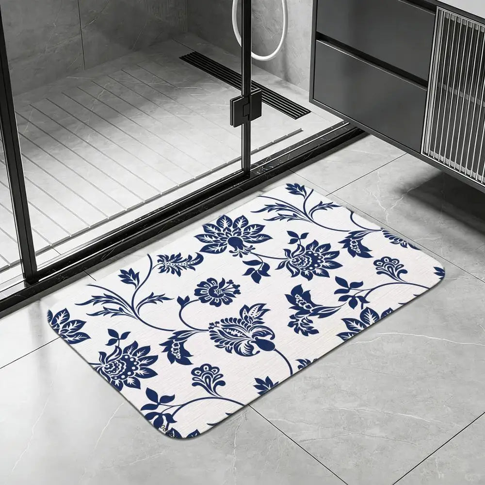 Portuguese Blue Tile Diatomite Bath Mat | Quick Dry Non-Slip Diatomite Bath Mat Axl White3 50x80cm