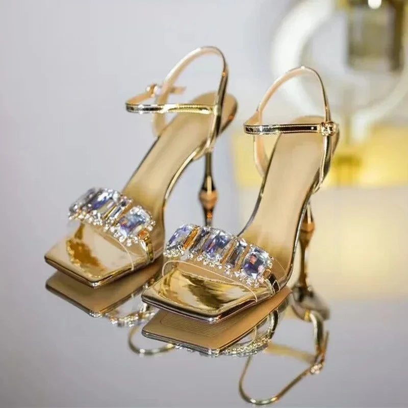 Women's Crystal High Heel Sandals – Gold & Silver Party Pumps High Heel Sandals Axl