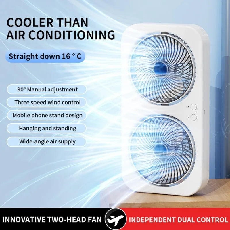 USB Rechargeable Dual Head Desktop Fan – Quiet & Portable Desktop Fan Axl