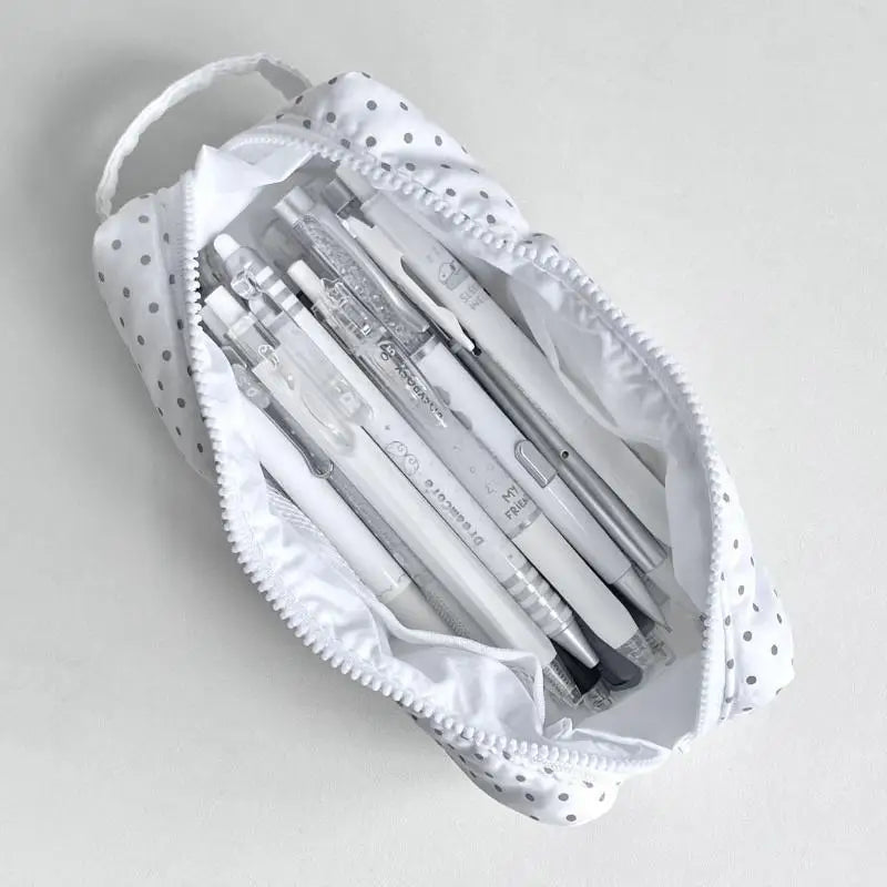 Polka Dot Pencil Case – Large Capacity Soft Cotton Pen Bag Pencil Case Axl