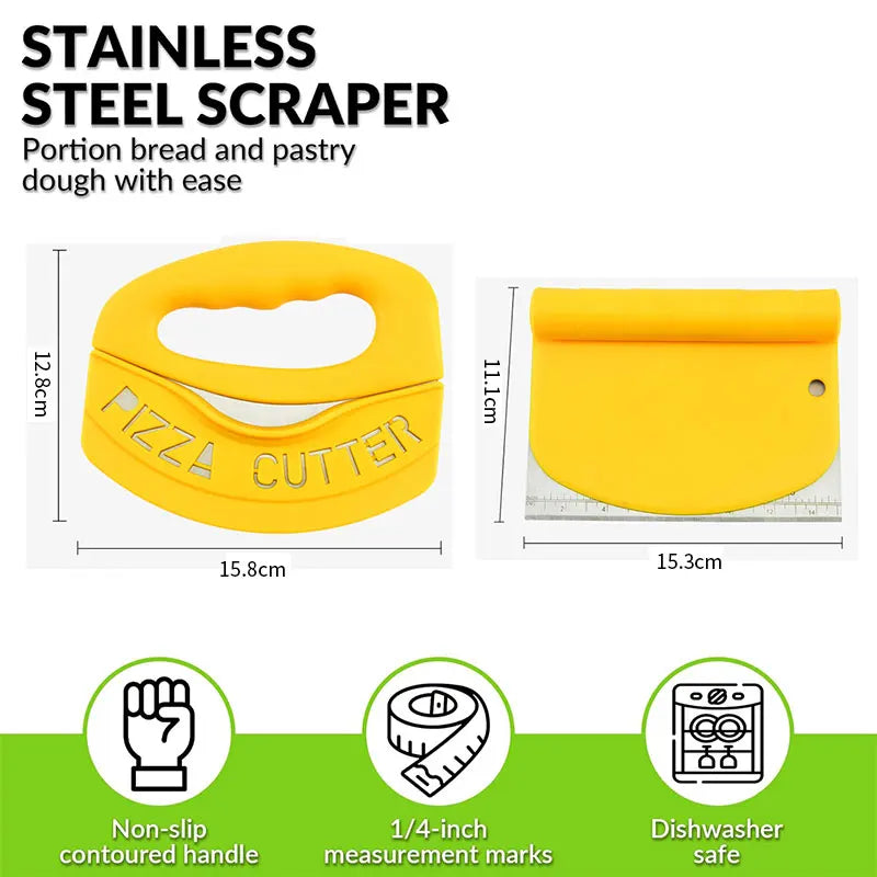 2-in-1 Stainless Steel Bench Scraper & Dough Cutter Set Bench Scraper Set Axl