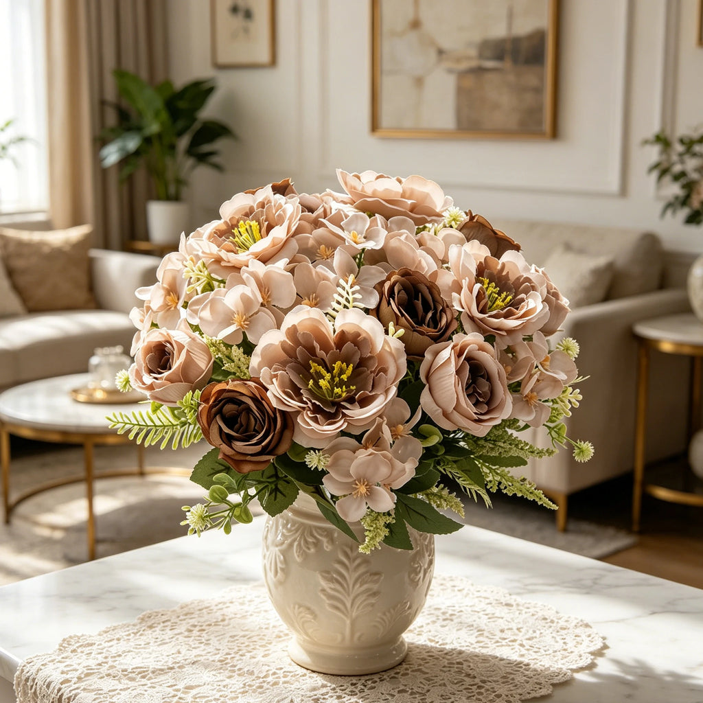 Artificial Silk Peony & Hydrangea Bouquet | Wedding & Home Decor Artificial Flower Bouquet Axl