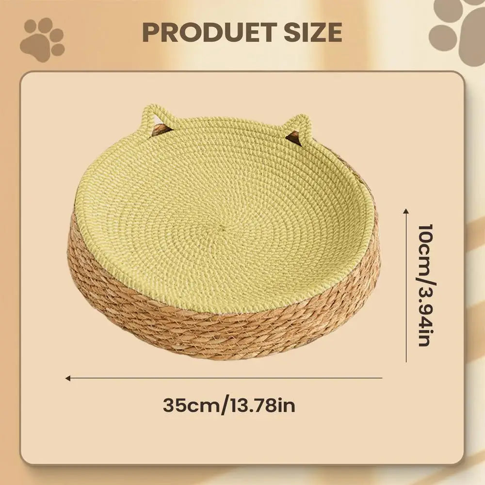 Circle Cat Scratcher Woven Nest Bed | Cotton Rope Kitten Ear Cat Scratcher Bed Axl Yellow Green