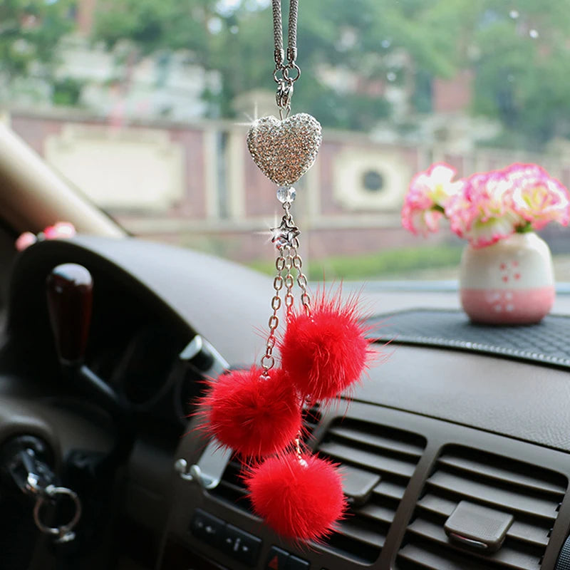 Rhinestone Crystal Plush Pendant Car Rearview Mirror Charm Car Mirror Charm Axl Red