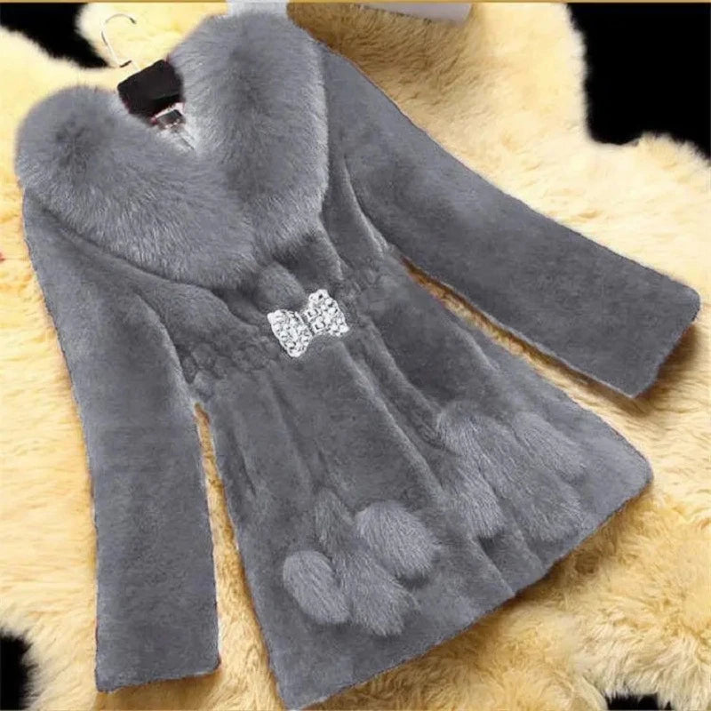 Women's Faux Fur Coat – Mid-Length Slim Winter Overcoat Faux Fur Coat Axl Gray 4XL