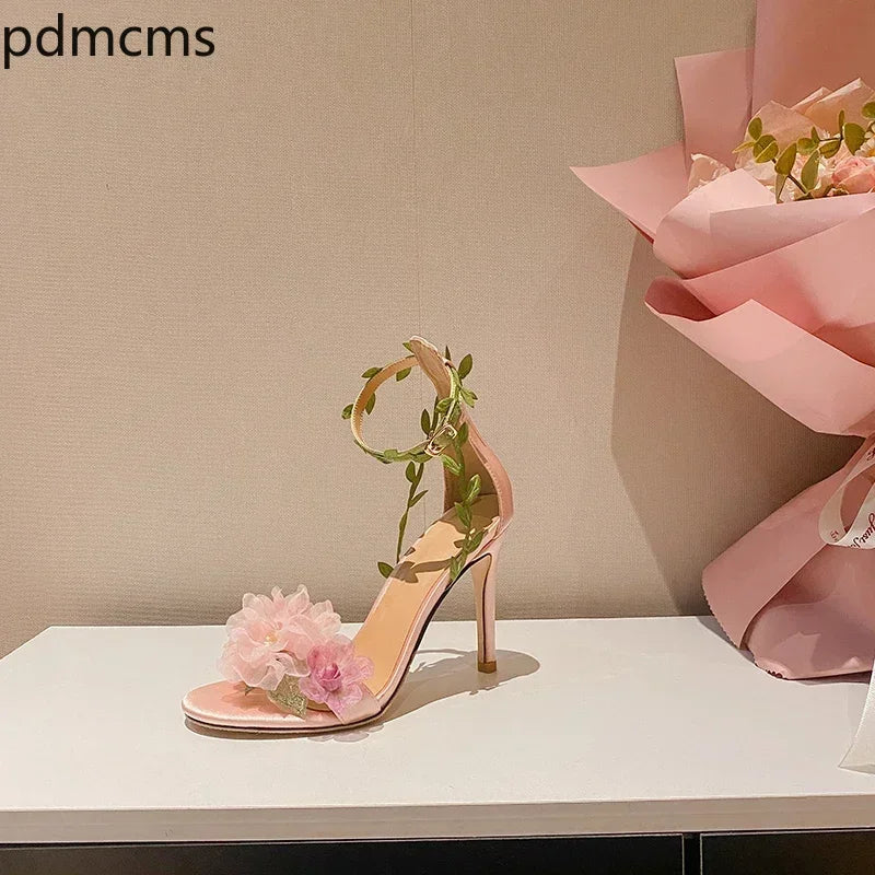 Women's Floral Open Toe High Heel Sandals – Wedding Heels High Heel Sandals Axl
