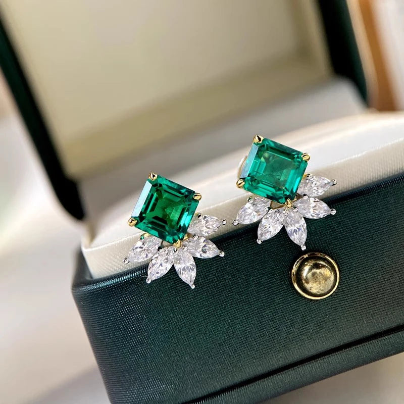 Huitan Square Green CZ Stud Earrings – Women's Trendy Jewelry CZ Stud Earrings Axl E5313