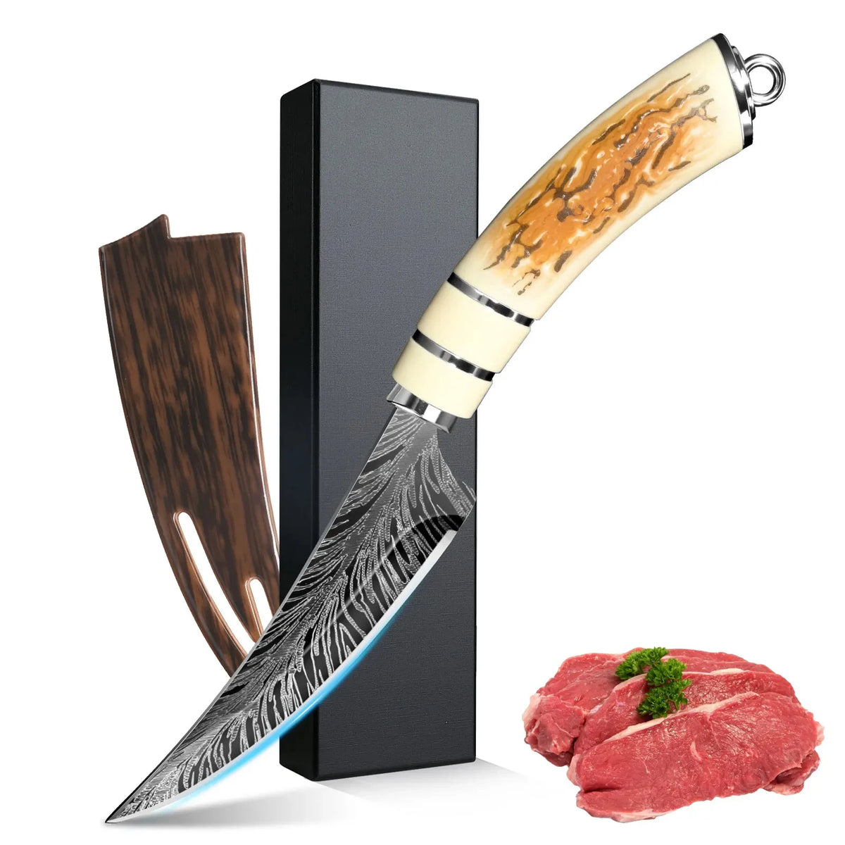Damascus Steel Curved Paring Knife – Fruit Knife with Gift Box Paring Knife Axl Cutting tool B