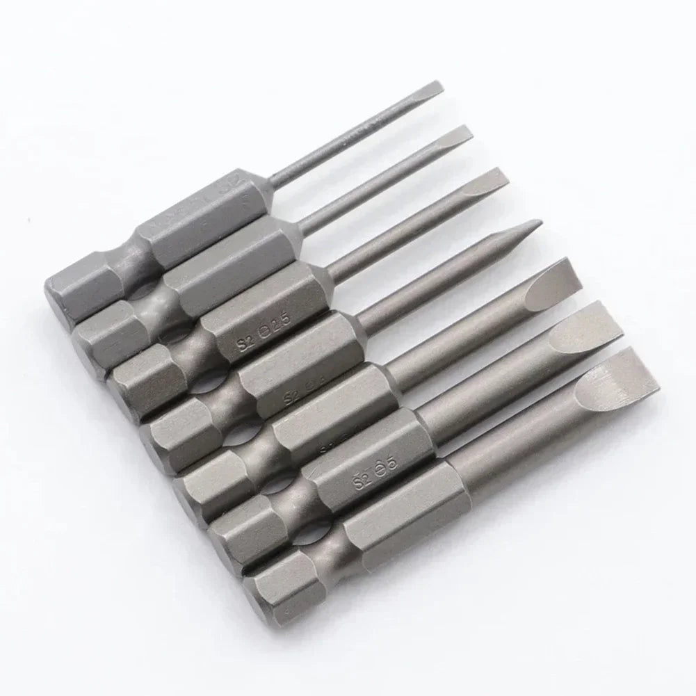 7-Pc Magnetic Flat Head Screwdriver Bits Set – 1/4" Hex 50mm Screwdriver Bit Set Axl