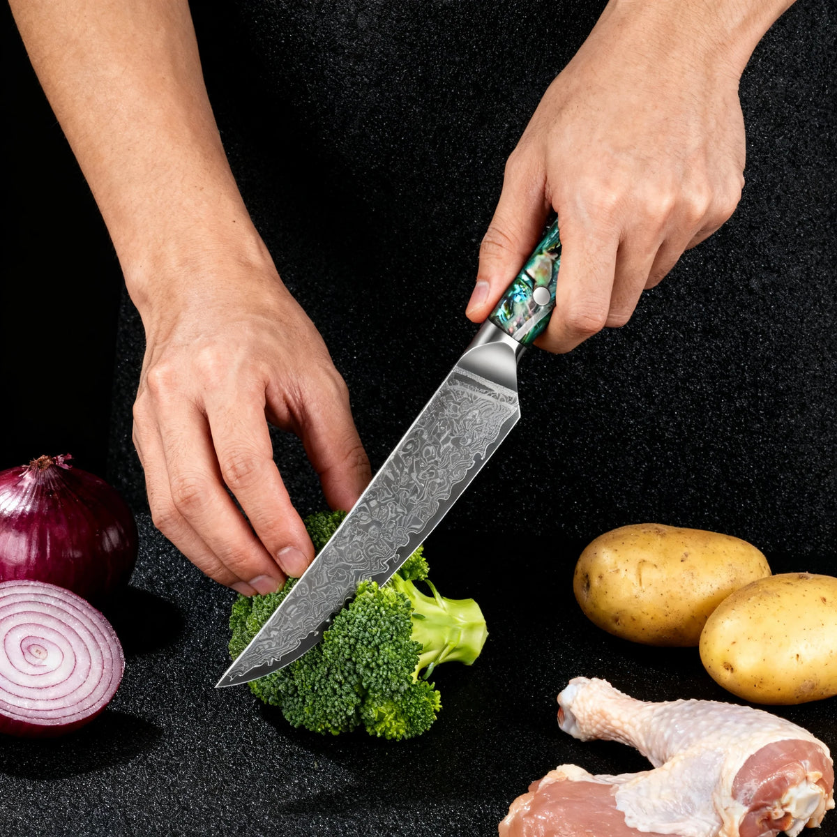 67-Layer Damascus Steel Kitchen Knife – Utility & Cleaver Damascus Kitchen Knife Axl