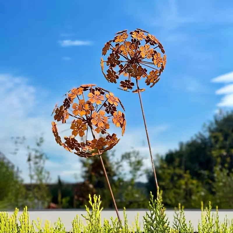 Vintage 3D Metal Dandelion Garden Stake | Rustic Iron Decor Garden Stake Axl