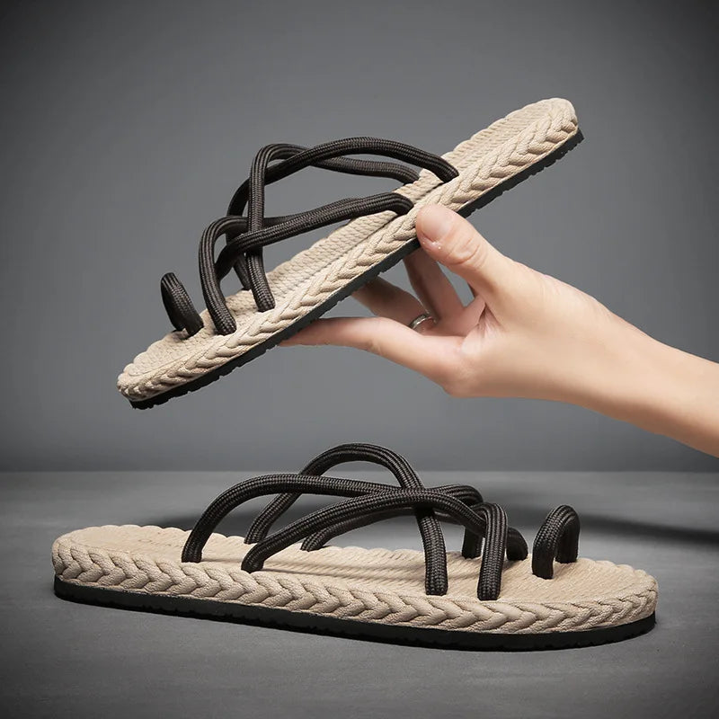 YBQJOO Braided Rope Beach Slides – Anti-Slip Flat Sandals Beach Slide Sandals Axl