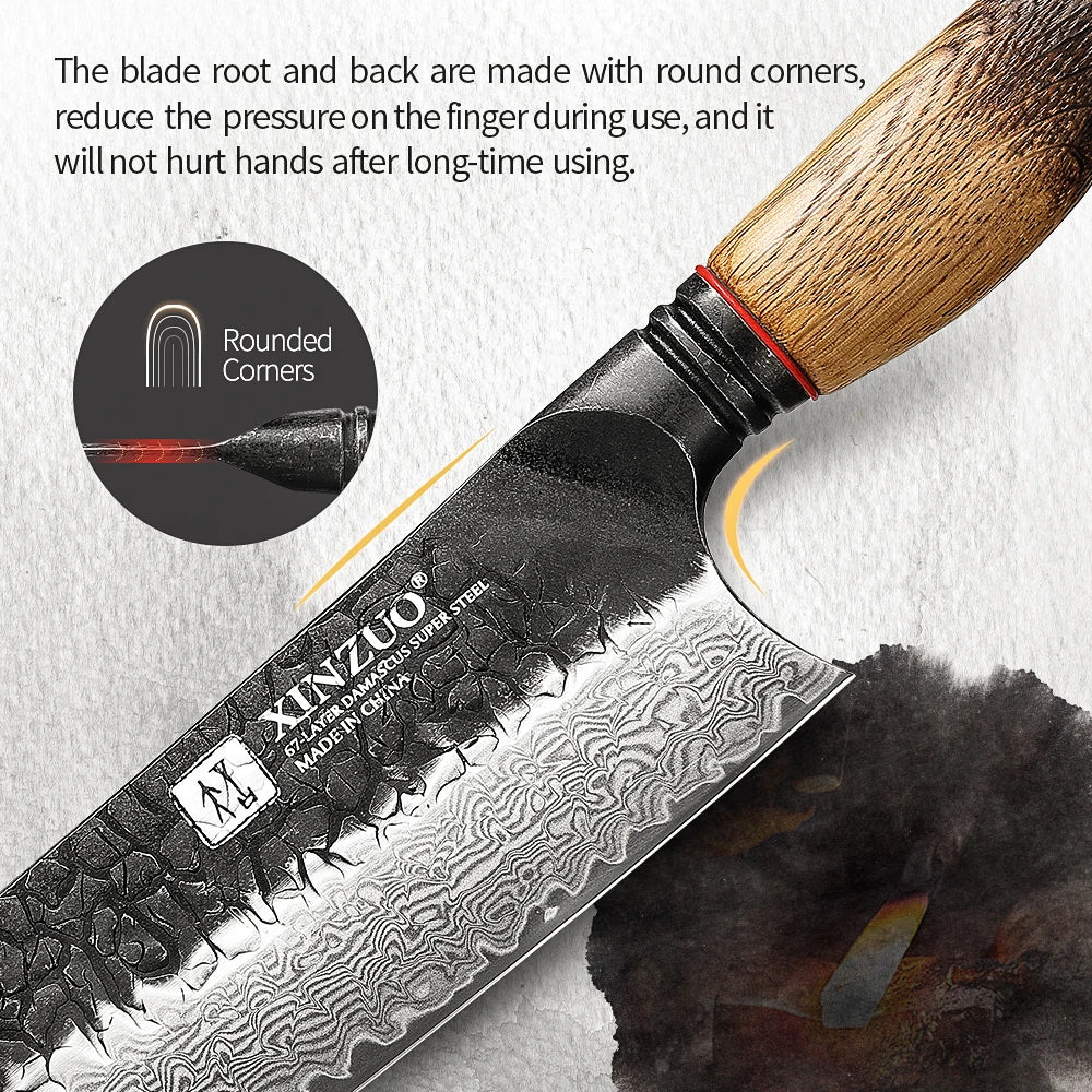 XINZUO 8.31" Bunka Knife – 67-Layer Damascus Steel Chef Knife Damascus Chef Knife Axl