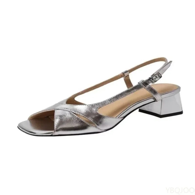 Women's Open-Toe Square Heel Sandals | Buckle Strap Summer Heels Block Heel Sandals Axl