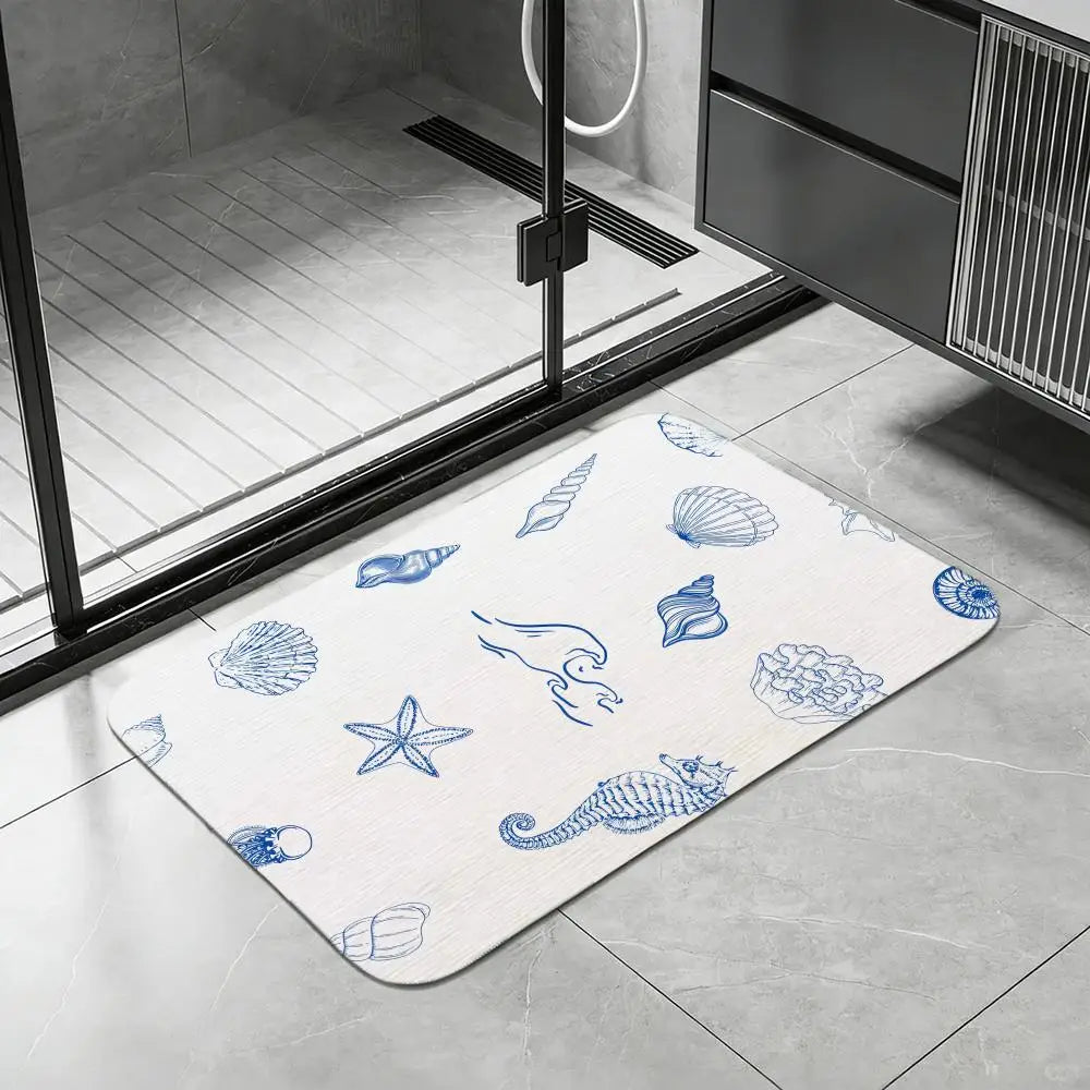 Mediterranean Shell Diatomite Bath Mat – Quick Dry Non-Slip Diatomite Bath Mat Axl White9 30x45cm