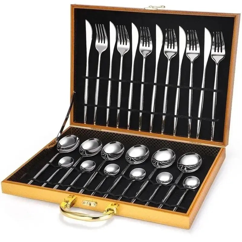 24-Piece Stainless Steel Flatware Set with Gift Box – Serves 6 Flatware Set Axl