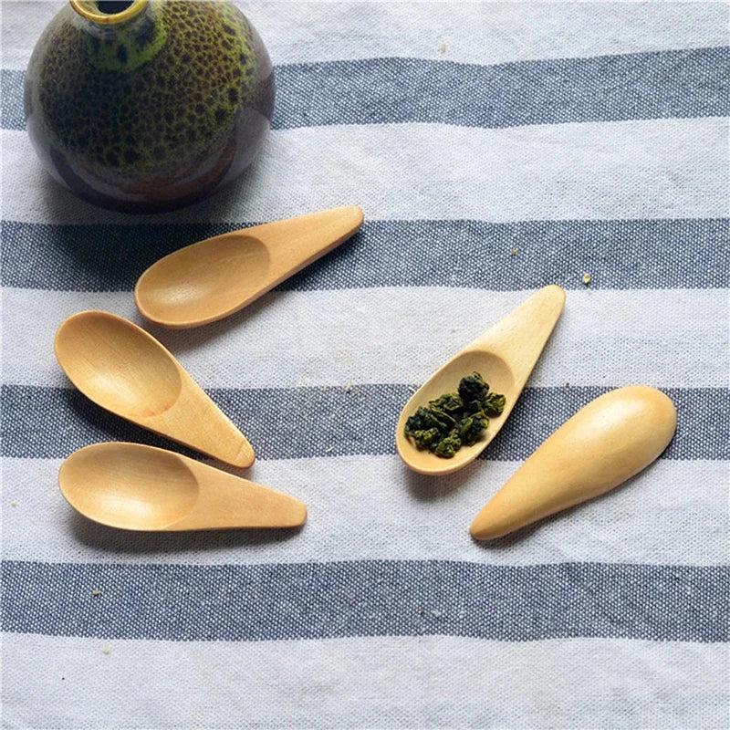Wood Mini Tea Spoons Set of 5 – Coffee & Sugar Scoops 7cm Wooden Teaspoon Set Axl