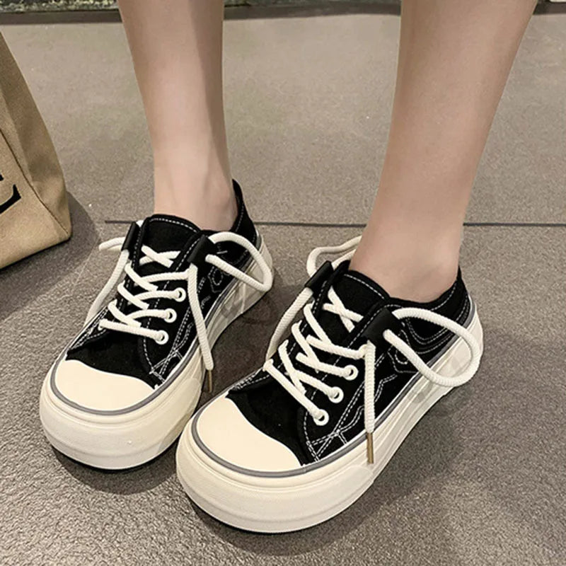 Women's Retro Canvas Sneakers – Thick Sole Platform Board Shoes Canvas Platform Sneakers Axl