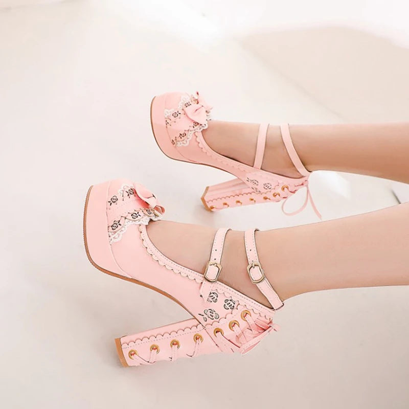 Women's Mary Jane Platform Heels – Sweet Bow Lolita Pumps Platform Mary Jane Pumps Axl