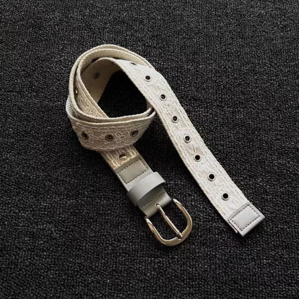 Korean Lace Canvas Waist Belt – Y2K Metal Buckle for Women Lace Waist Belt Axl