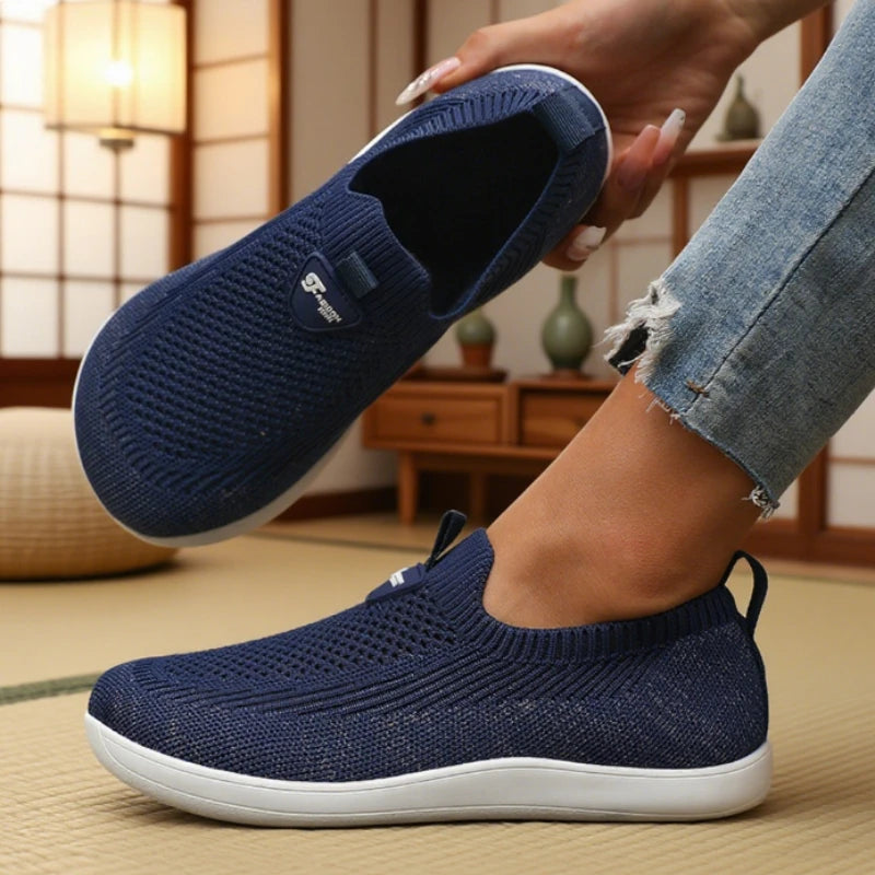Women's Breathable Mesh Flat Sneaker Loafers | Soft Walking Shoes Women's Flat Sneakers Axl Navy Blue 39