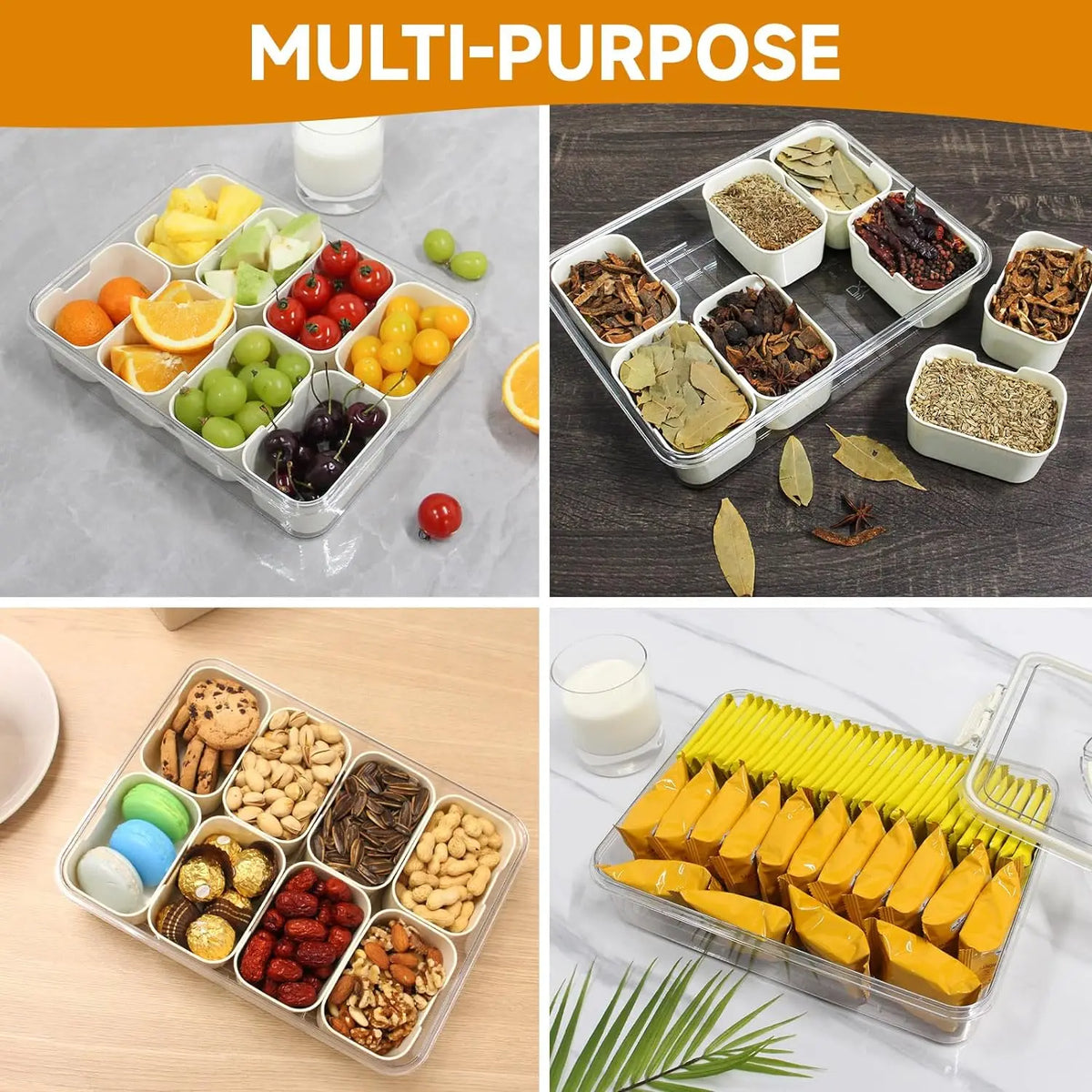 8-Grid Divided Serving Tray with Lids | Snack Storage Container Food Storage Container Axl