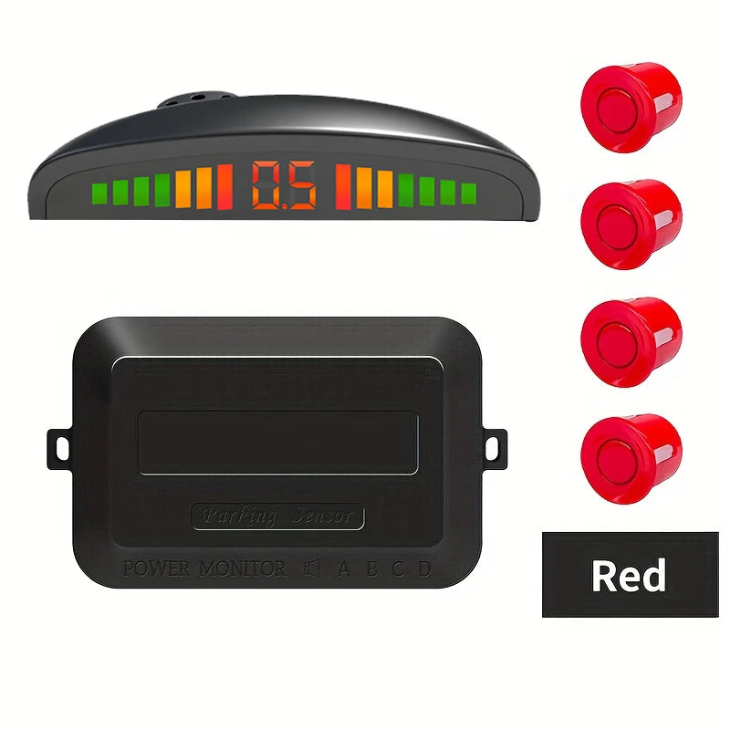 Car LED Parking Sensor Kit 4 Sensors Reverse Backup Radar 12V Parking Sensor Kit Axl red 4.3 Inches