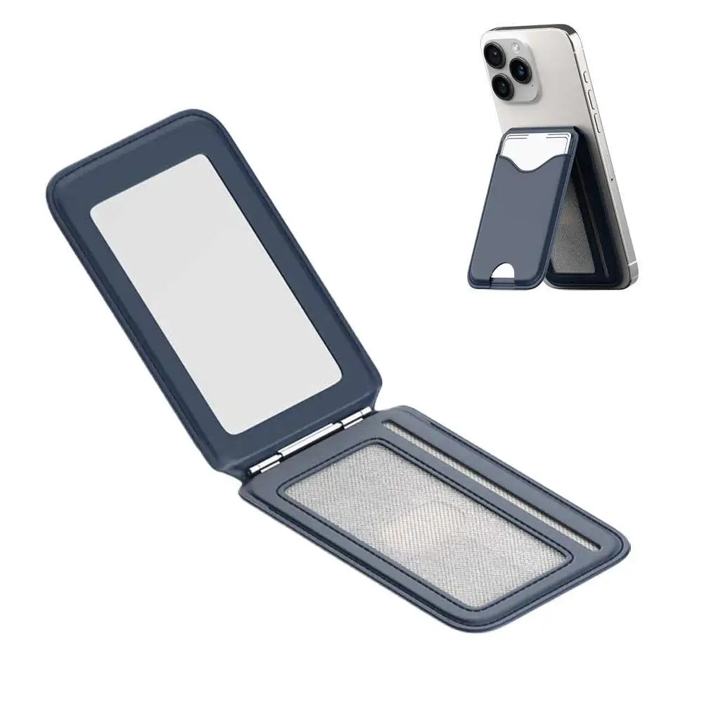 Magnetic Card Holder Phone Stand with Mirror | iPhone 12–17 Phone Wallet Stand Axl dark blue CN