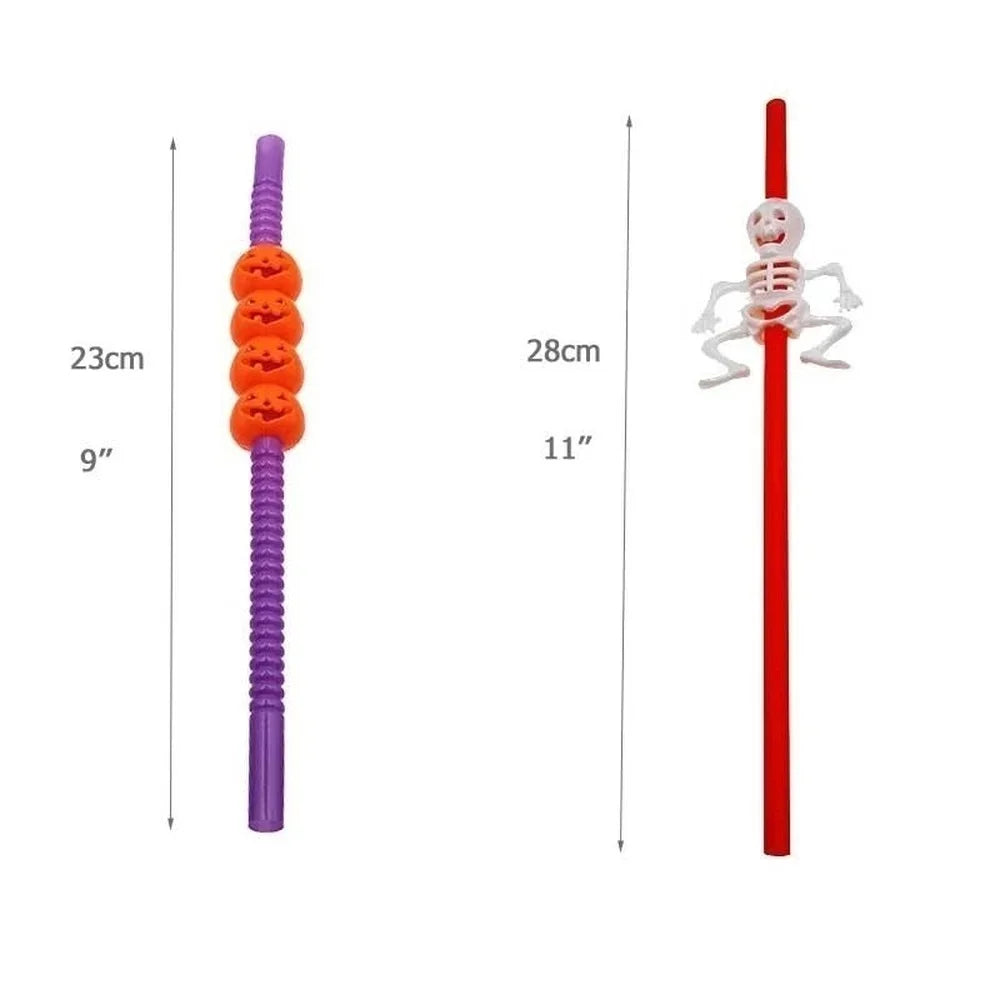 Halloween Skull & Pumpkin Drinking Straws – 5-Pack Party Decor Halloween Party Straws Axl