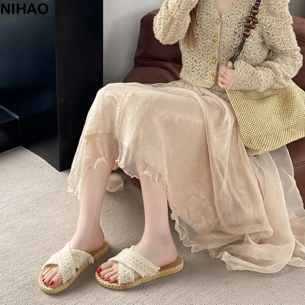 Boho Weave Flat Beach Slippers – Non-Slip PVC Sandals Beach Sandals Axl