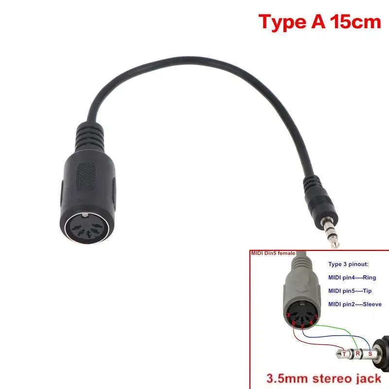 MIDI DIN 5-Pin to 3.5mm TRS Converter Cable | High Purity Copper MIDI Converter Cable Axl A1 Type A 15cm