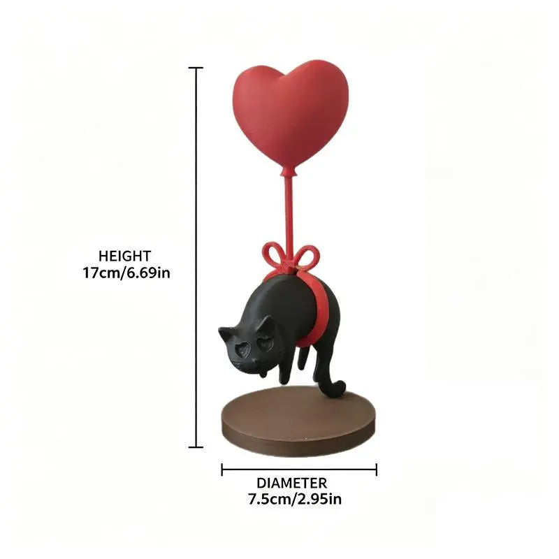 3D Printed Cat & Heart Balloon Ornament | Desk & Shelf Decor Decorative Figurine Axl