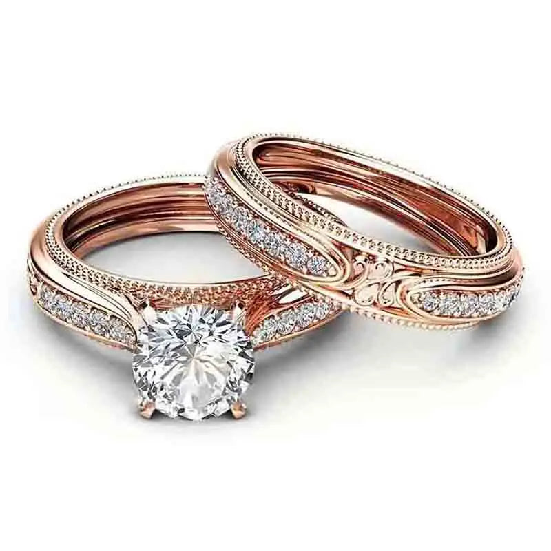 Huitan Rose Gold CZ Bridal Ring Set – Elegant Women's Jewelry Bridal Ring Set Axl T0649 10