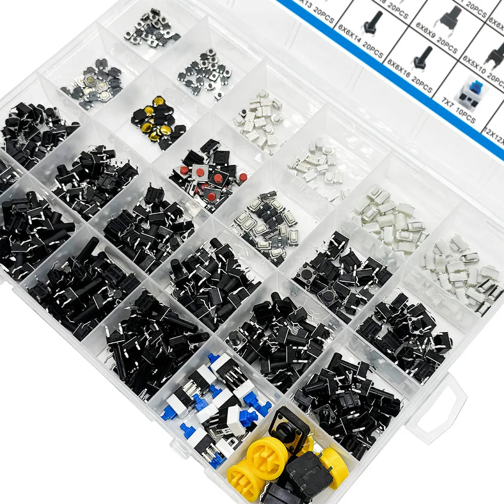 460-Piece SMD Tactile Push Button Switch Kit – 24 Values Switch Assortment Kit Axl