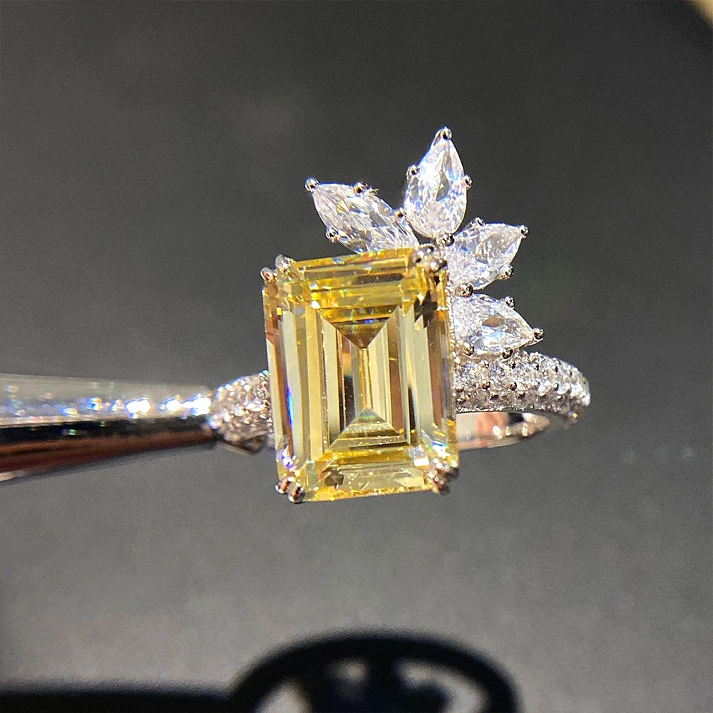 Huitan Yellow CZ Geometric Square Ring – Women's Wedding Jewelry CZ Fashion Ring Axl F1557 10