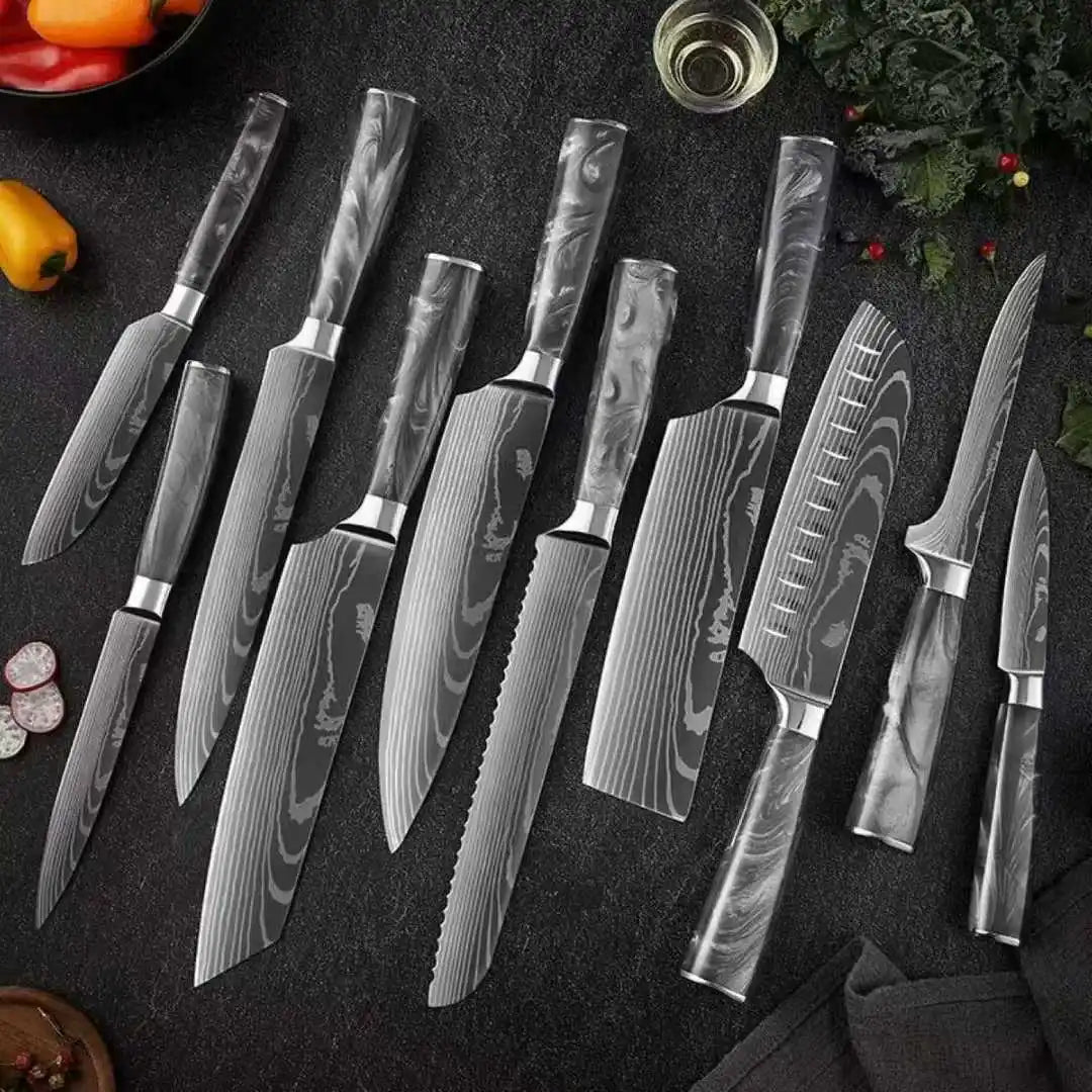 XITUO Damascus Kitchen Knife Set 1-9 Pcs – Chef & Santoku Kitchen Knife Set Axl
