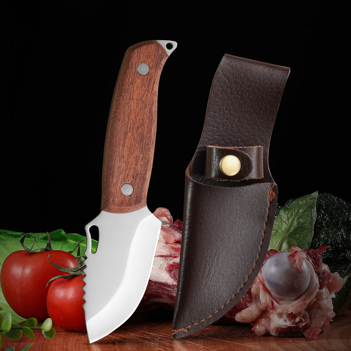 SHENJIU 4-Inch Boning Knife – Wood Handle & Sheath Boning Knife Axl 1pcs