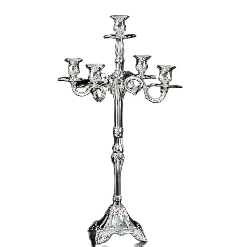 Silver Five-Arm Tall Metal Candle Holder – Wedding Centerpiece Candle Holder Axl