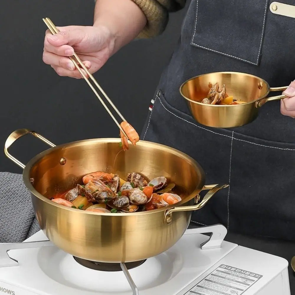 Korean Ramen Pot – Gold Stainless Steel Soup Pot with Lid Soup & Ramen Pot Axl