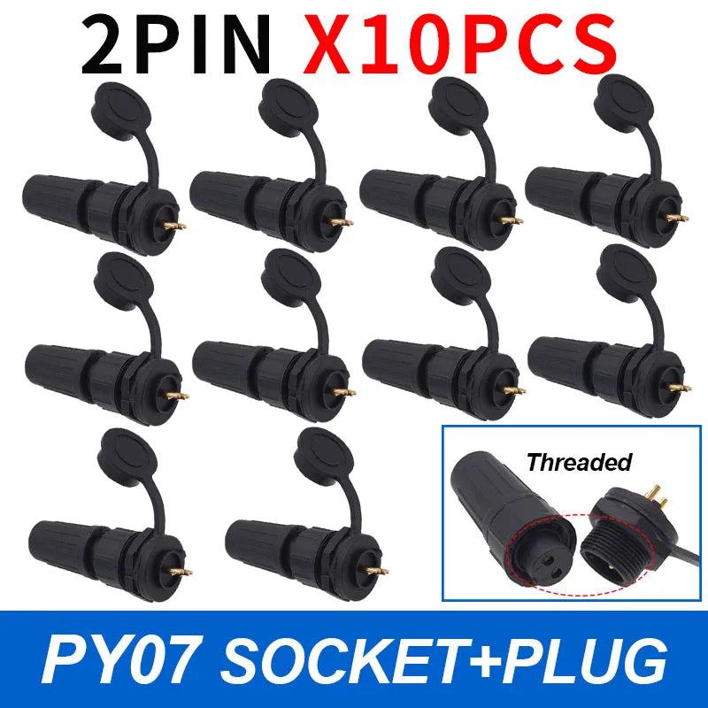 10-Pack IP67 Waterproof 24-Pin Connector Plug & Socket Set Waterproof Electrical Connector Axl 2P Threaded 10pcs