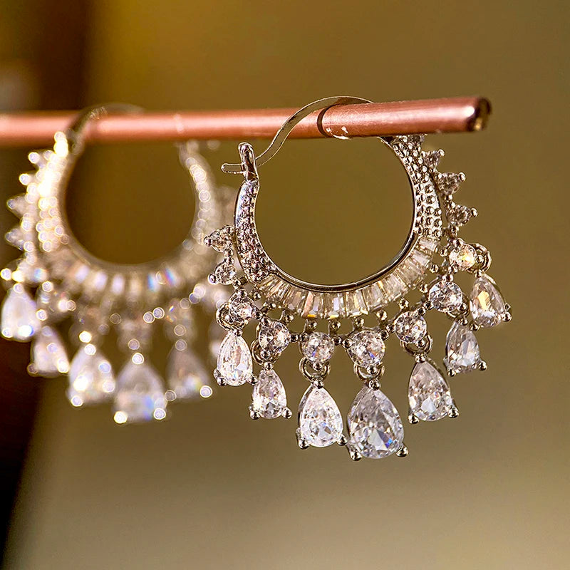 Huitan CZ Tassel Drop Earrings – Women's Fashion Jewelry CZ Drop Earrings Axl