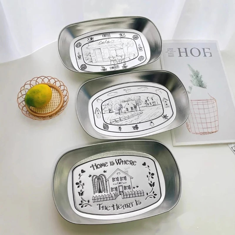 European Retro Stainless Steel Snack & Fruit Serving Tray Serving Tray Axl