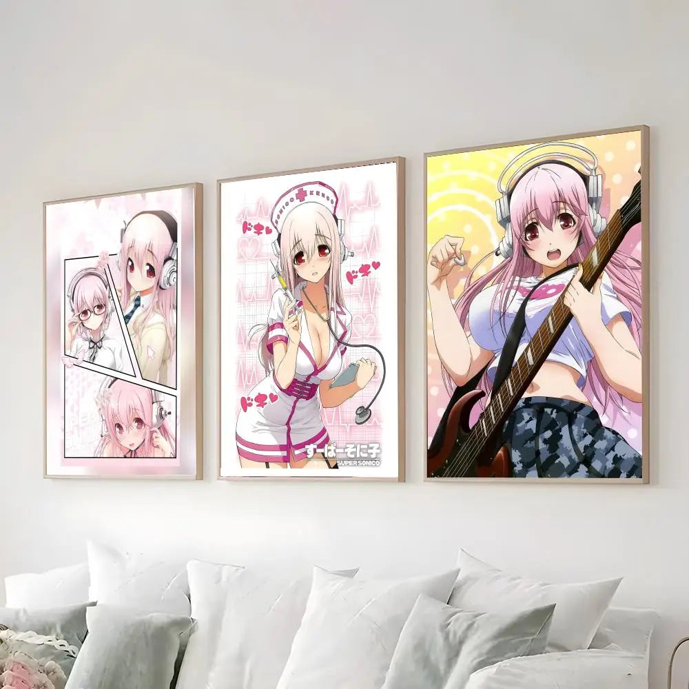 Super Sonico Anime Poster – HD Waterproof Wall Sticker Decor Anime Wall Poster Axl
