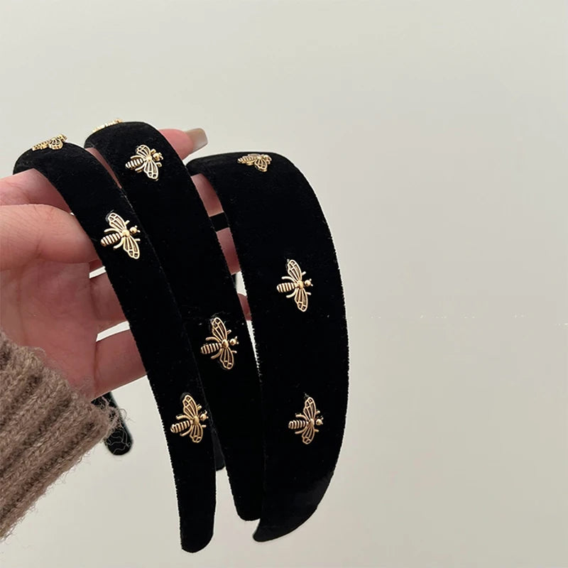 Retro Bee Wide Velvet Headband – French Style Hair Hoop for Women Fashion Headband Axl