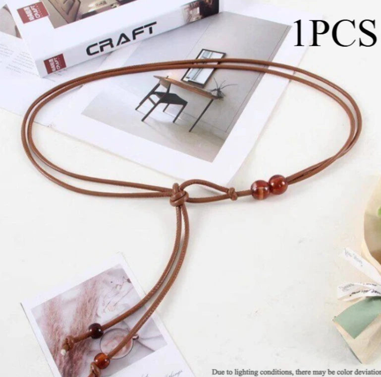 Women's Slim Adjustable Faux Leather Belt with Bead Accents Women's Fashion Belt Axl 02-1PCS