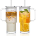 760ml Ribbed Glass Tumbler with Lid & Straw | KEMORELA Set Glass Tumbler Set Axl 2PCS 760ml